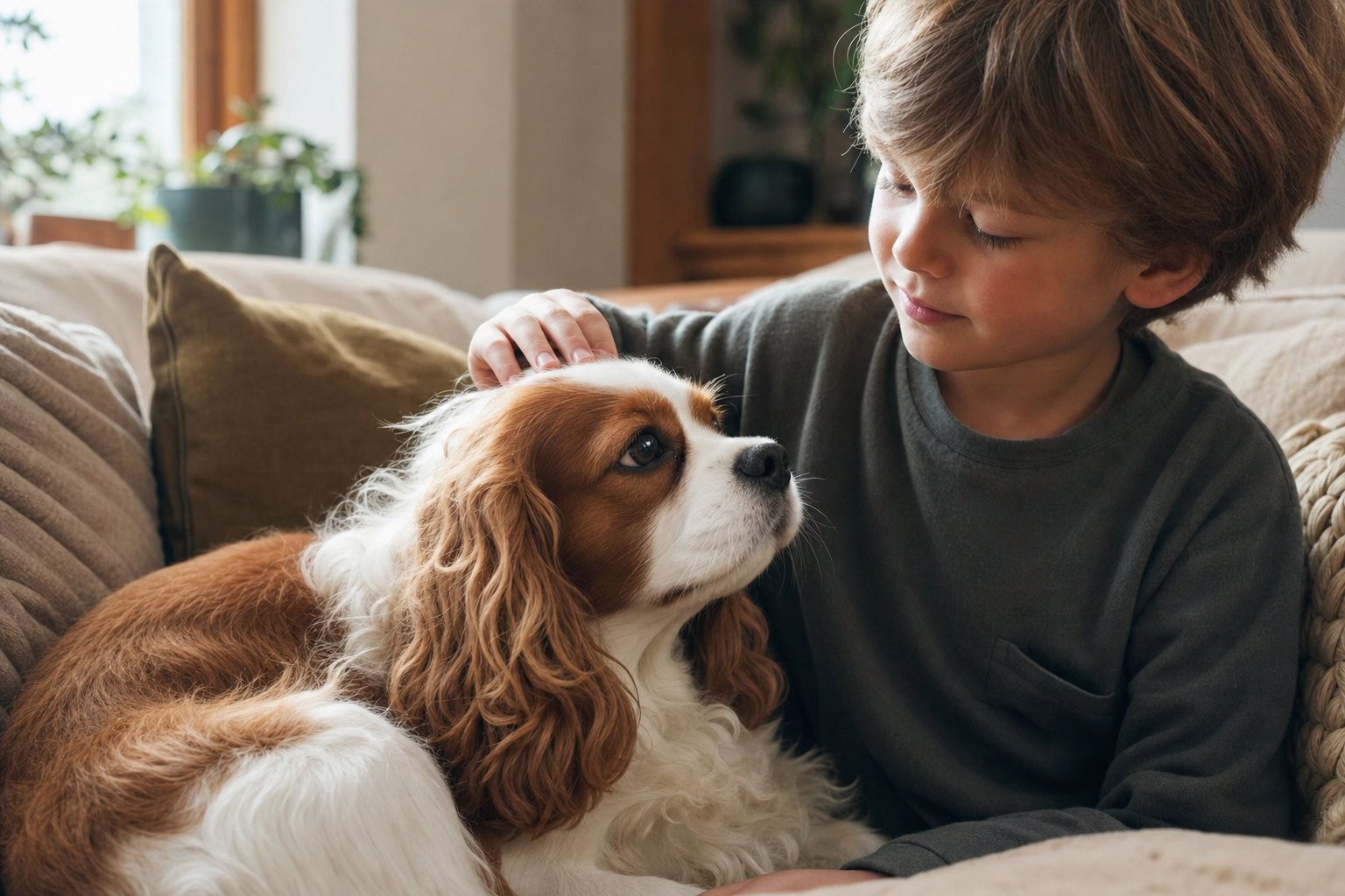 A family with their gentle, healthy pet